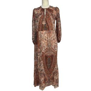 Zara Paisley Maxi Dress Bohemian Floral Peasant XS